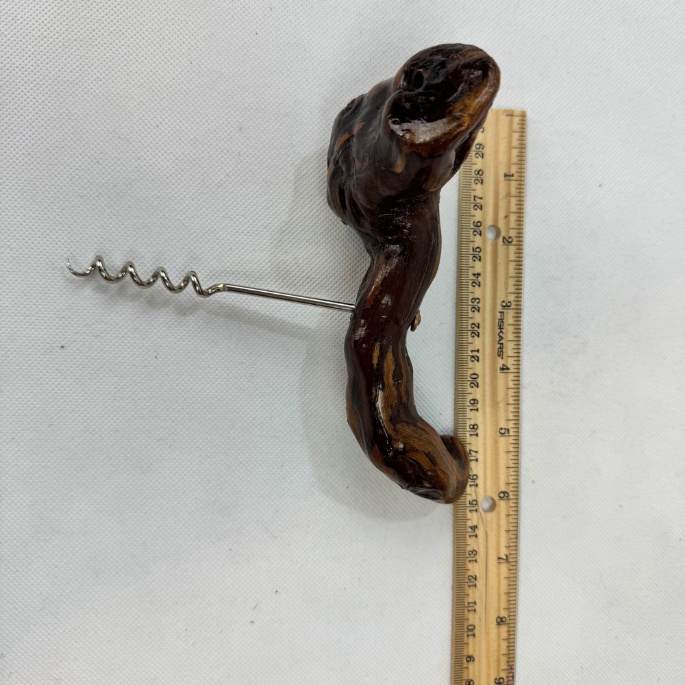 Vintage Natural Gnarled Wood Burl Handle Corkscrew Wine Bottle Opener‎ Rustic